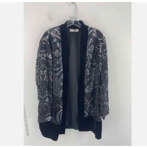 Travelers by Chico's Black Silver Burnout Velvet Kimono Robe, Size 2